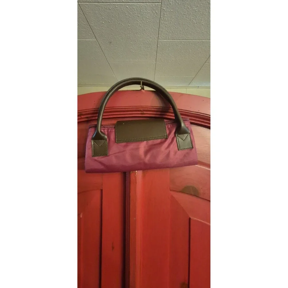 Vintage The Bon-Ton Elder-Beerman Folding Tote Bag Magenta Nylon Travel Purse